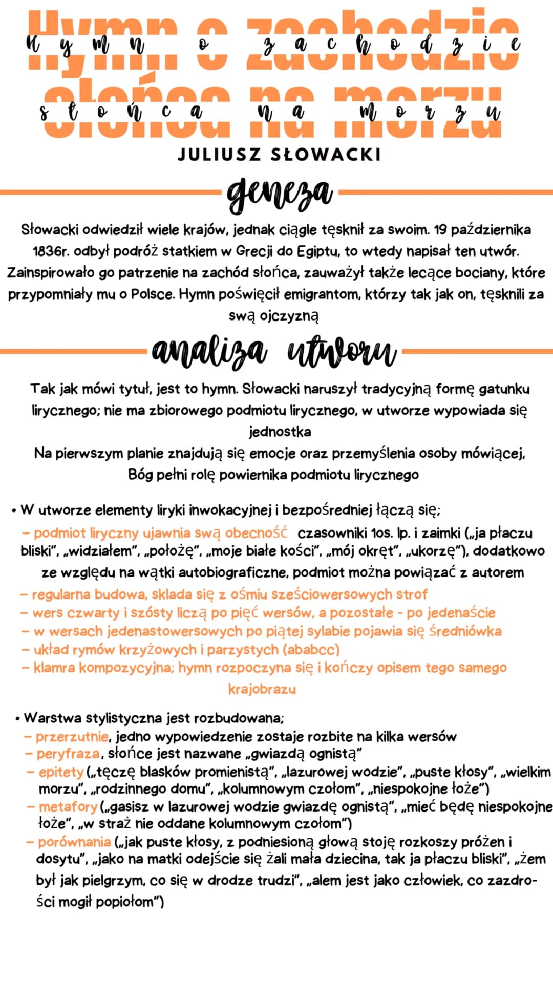 lumn
H y m n
s t on C
C
7
in
z a ch o d z i e
no
lu
mA
m o r z u
Ju
JULIUSZ SŁOWACKI
geneza
Słowacki odwiedził wiele krajów, jednak ciągle t