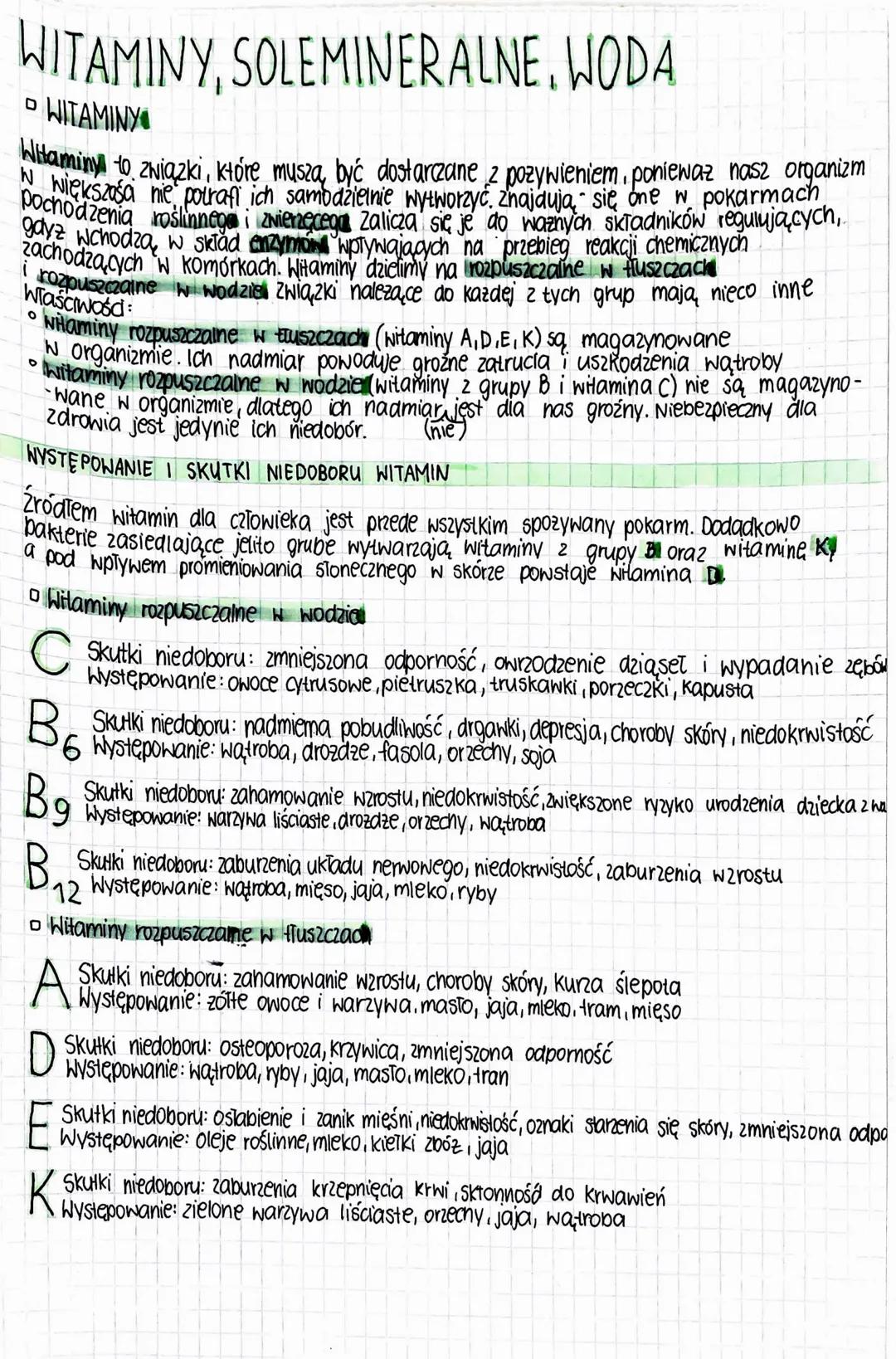 WITAMINY, SOLEMINERALNE. WODA
WITAMINY
Witaminy to związki, które muszą być dostarczane z pożywieniem, poniewaz nasz organizm
pochodzenia ro