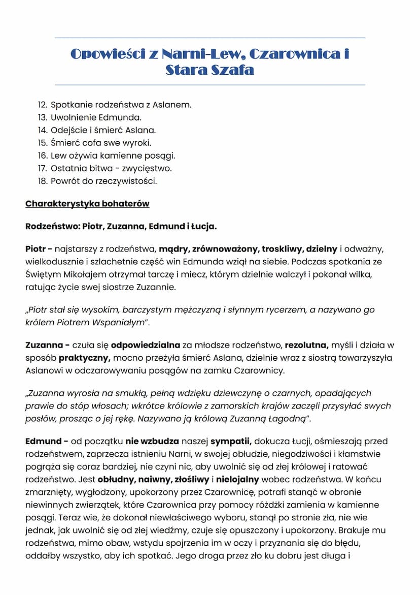 Opowieści z Narni-Lew, Czarownica i
Stara Szafa
Czas i miejsce akcji
W utworze możemy wyróżnić dwie sfery czasowe - realną i fantastyczną. C