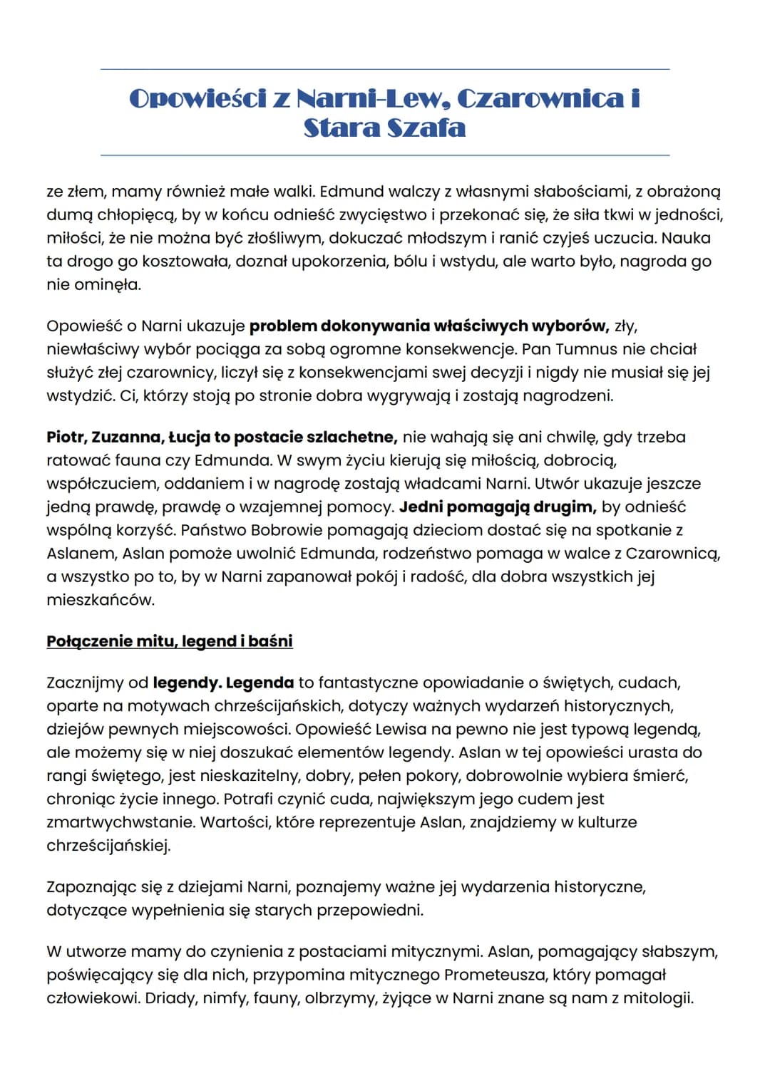 Opowieści z Narni-Lew, Czarownica i
Stara Szafa
Czas i miejsce akcji
W utworze możemy wyróżnić dwie sfery czasowe - realną i fantastyczną. C