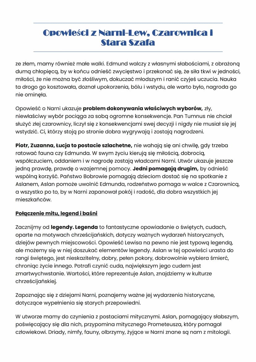 Opowieści z Narni-Lew, Czarownica i
Stara Szafa
Czas i miejsce akcji
W utworze możemy wyróżnić dwie sfery czasowe - realną i fantastyczną. C
