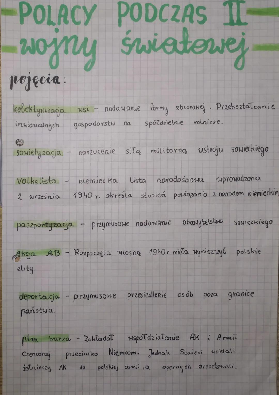 -POLACY PODCZAS 11-
Wojny światowej.
pojęcia:
kolektywizacja wsi - nadawanie formy zbiorowej. Przekształcanie
inwidualnych gospodarstw
spółd