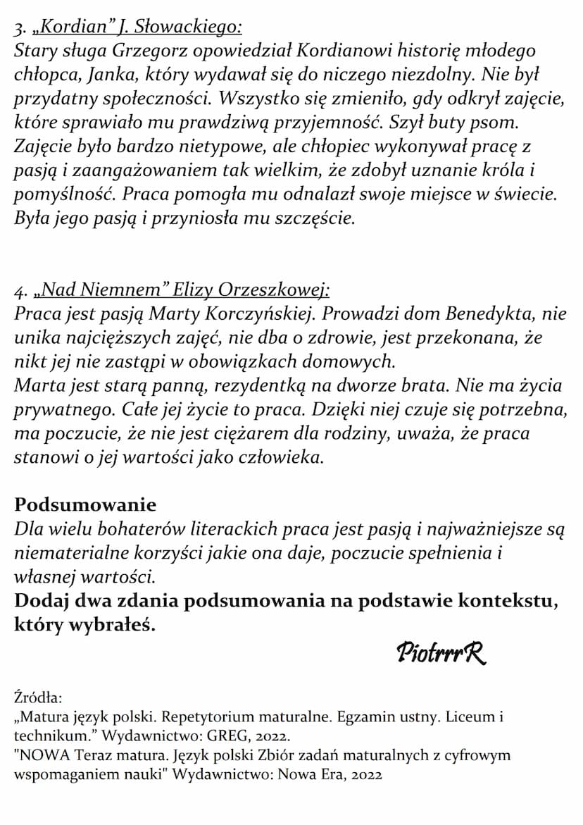 Praca jako pasja człowieka.
Omów zagadnienie na podstawie Lalki Bolesława Prusa. W
swojej odpowiedzi uwzględnij również wybrany kontekst.
Pr