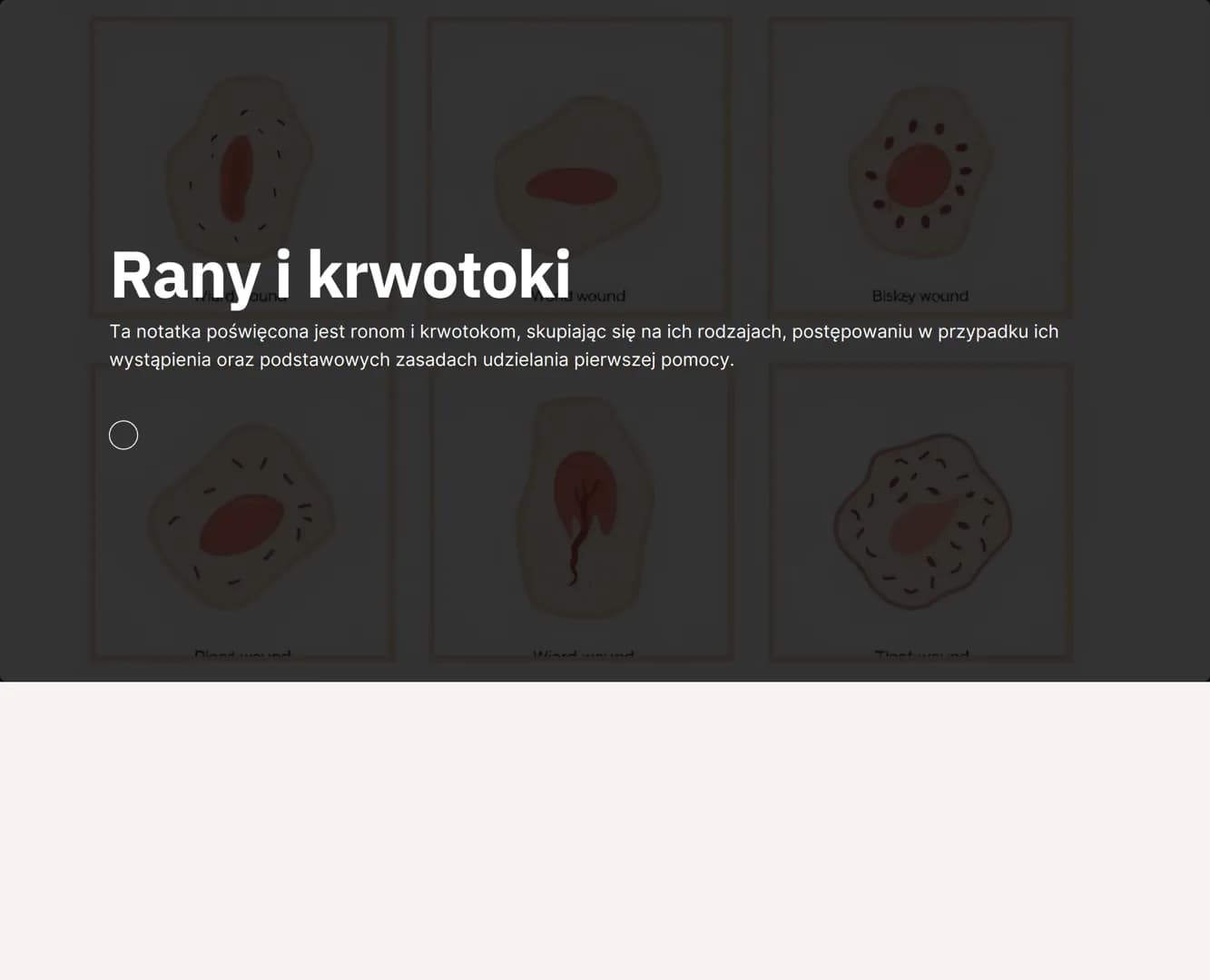 Rany i krwotoki
wound
Biskey wound
Ta notatka poświęcona jest ronom i krwotokom, skupiając się na ich rodzajach, postępowaniu w przypadku ic