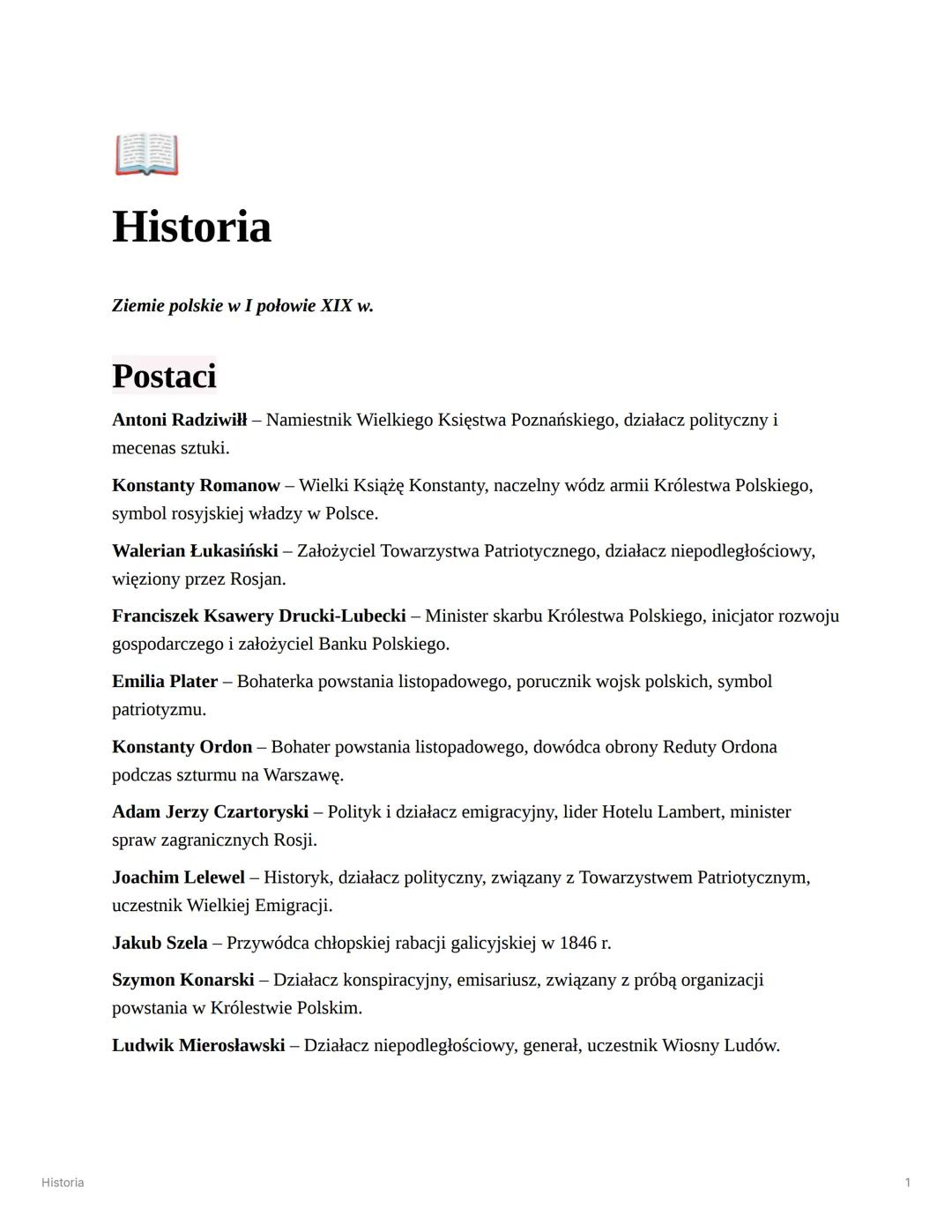 # Historia

Historia

Ziemie polskie w I połowie XIX w.

Postaci

Antoni Radziwiłł - Namiestnik Wielkiego Księstwa Poznańskiego, działacz po