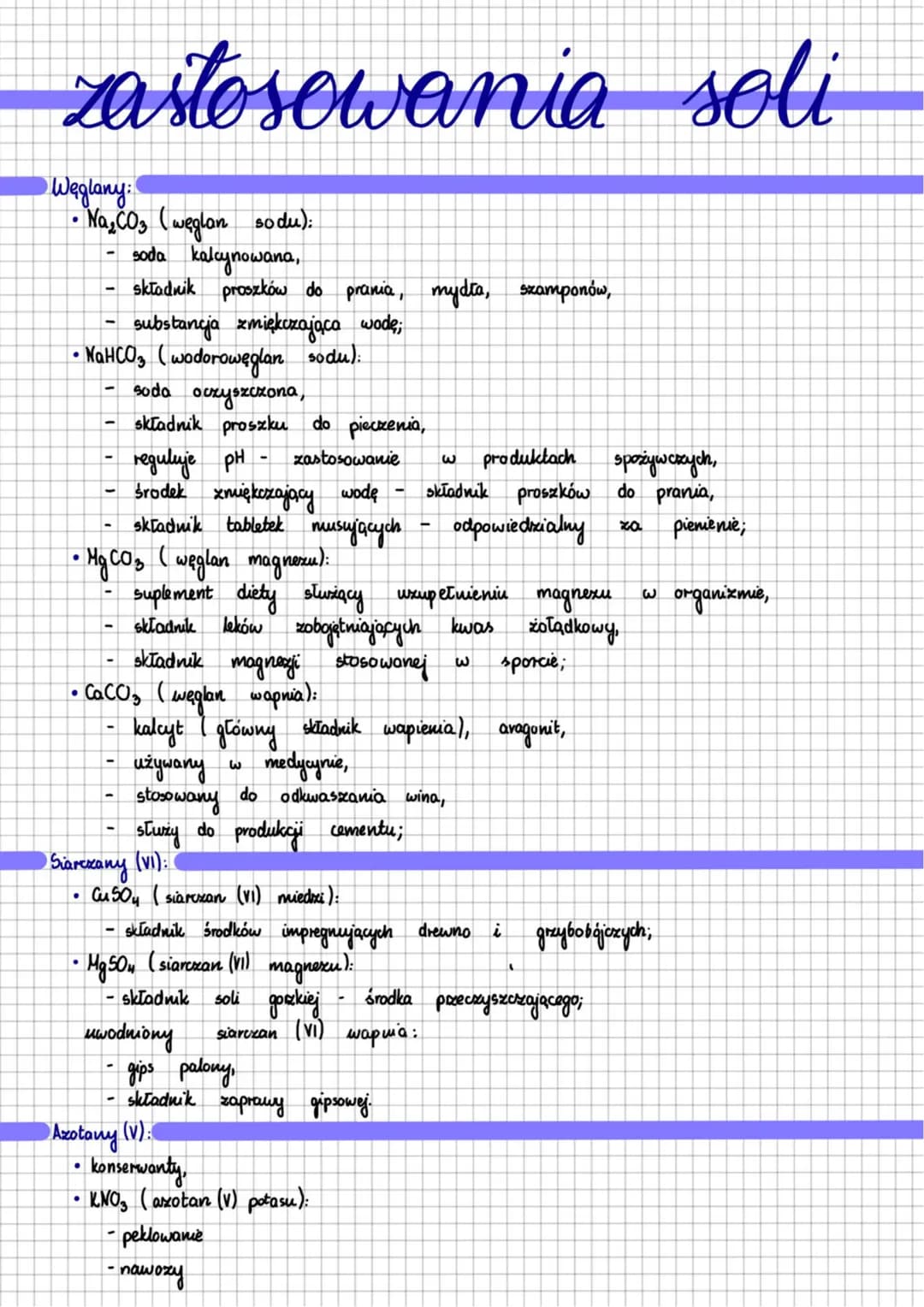 zastosowania soli
Weglany:
• Na₂CO3 (weglan sodu):
soda kalcynowana,
• NaHCO ₂ (wodorowęglan sodu):
soda oczyszczona,
składnik proszków do p