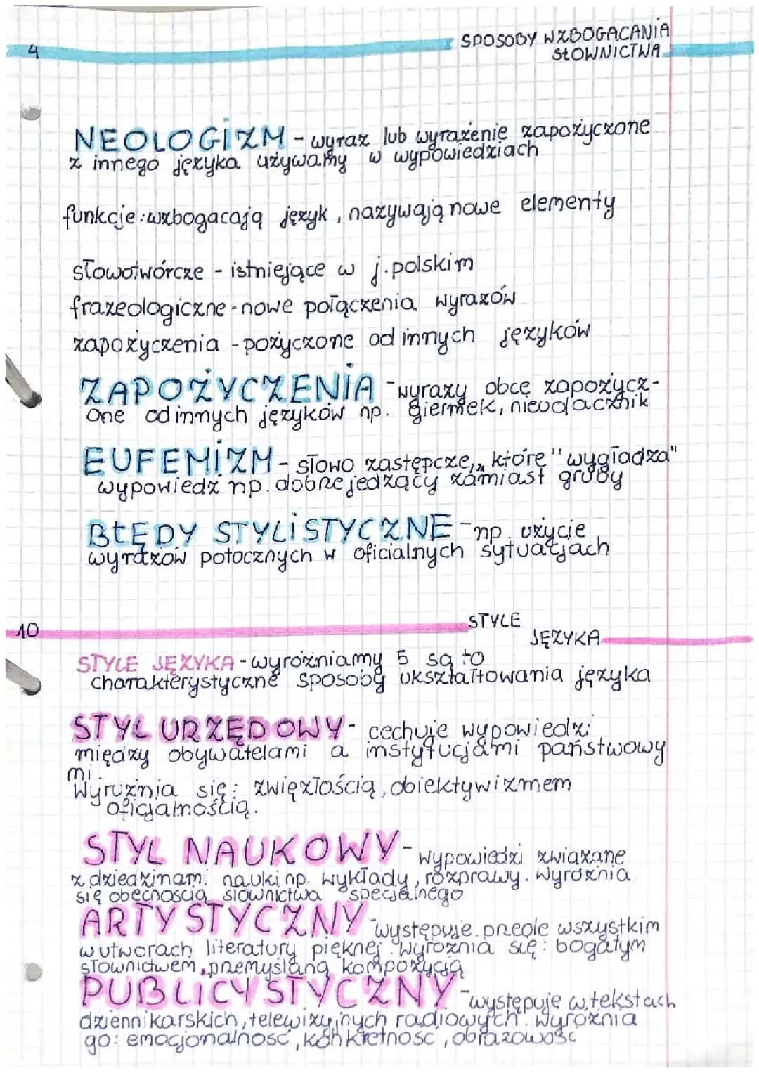 sposoby wzbogacania słownictwa, style języka