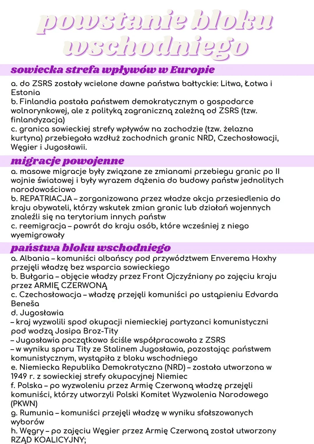 powstanie bloku
wschodniego
sowiecka strefa wpływów w Europie
a. do ZSRS zostały wcielone dawne państwa bałtyckie: Litwa, Łotwa i
Estonia
b.