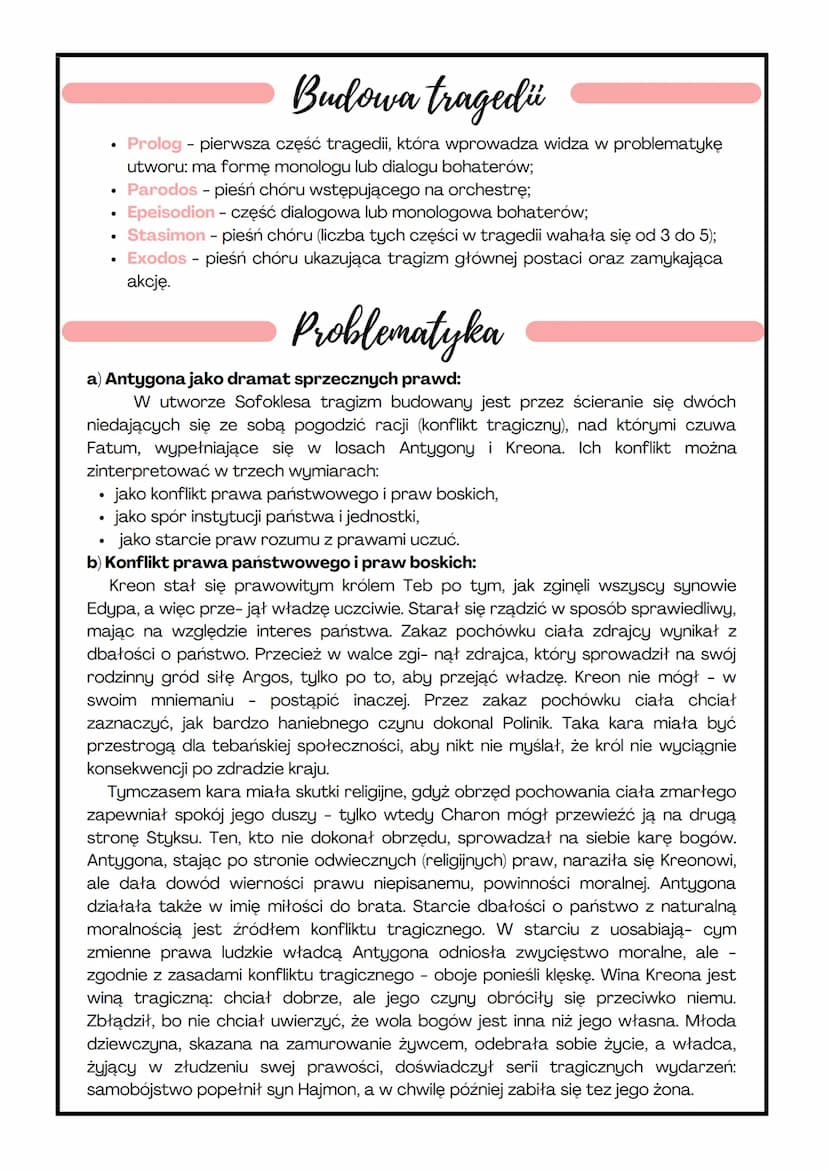 Gatunek literacki: tragedia
Rodzaj literacki: dramat
●
Czas i miejsce akcji
Tragedia inspirowana jest mitem tebańskim o rodzie Labdakidów, k