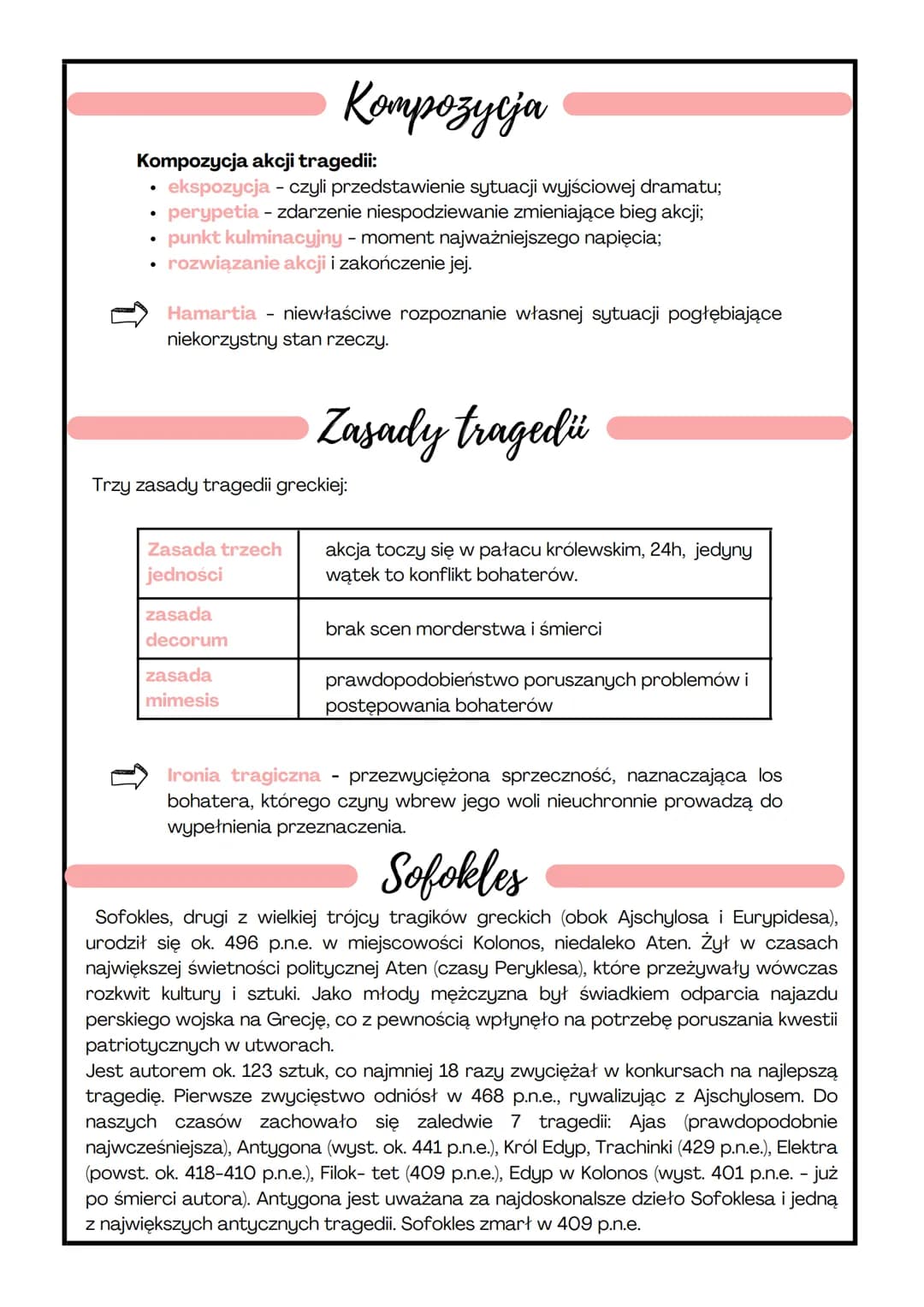 Gatunek literacki: tragedia
Rodzaj literacki: dramat
●
Czas i miejsce akcji
Tragedia inspirowana jest mitem tebańskim o rodzie Labdakidów, k