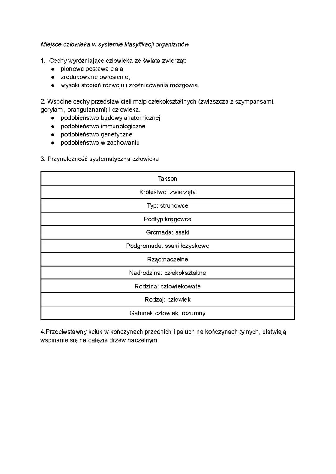 Pozycja człowieka w systemie klasyfikacji organizmów