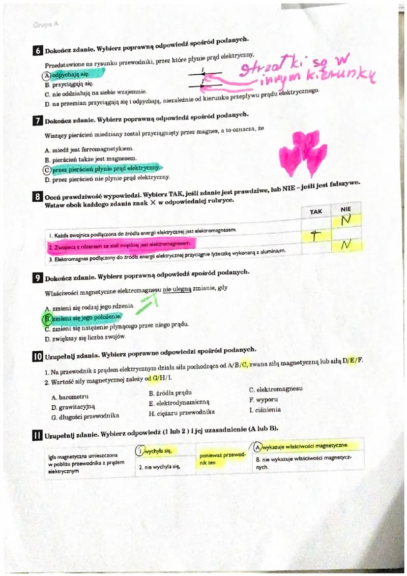 40 Turty
Test 3. MAGNETYZM
Uzupełnij zdanie. Wybierz poprawną odpowiedź spośród podanych.
Magnesy przedstawione na rysunku A/B/C.
A. odpycha