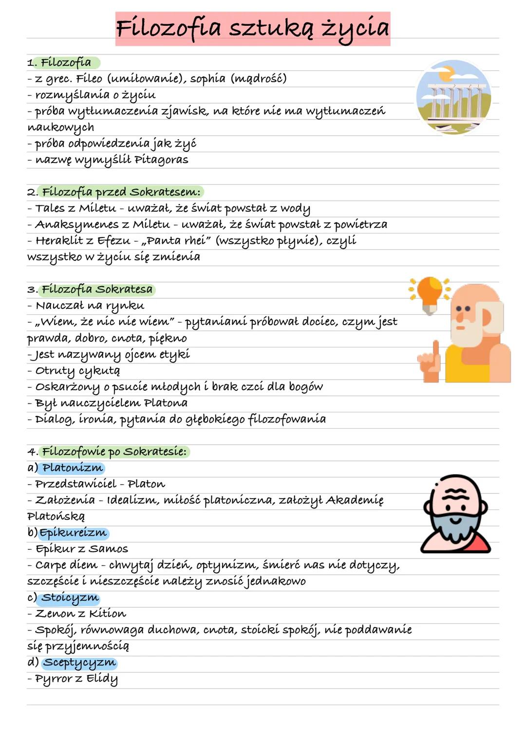 Notatka z antyku/starożytności do matury lub sprawdzianu. Drugi temat - Filozofiā sztuką życia.