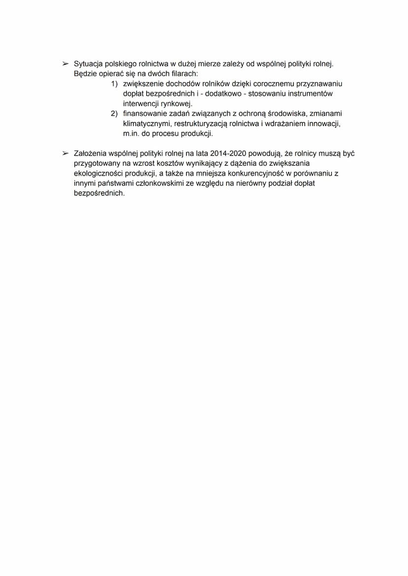 INTEGRACJA POLSKIEGO ROLNICTWA Z ROLNICTWEM UE
➤ Dzięki członkostwu w UE sektor ten otrzymał znaczne środki finansowe na rozwój, co
przyczyn