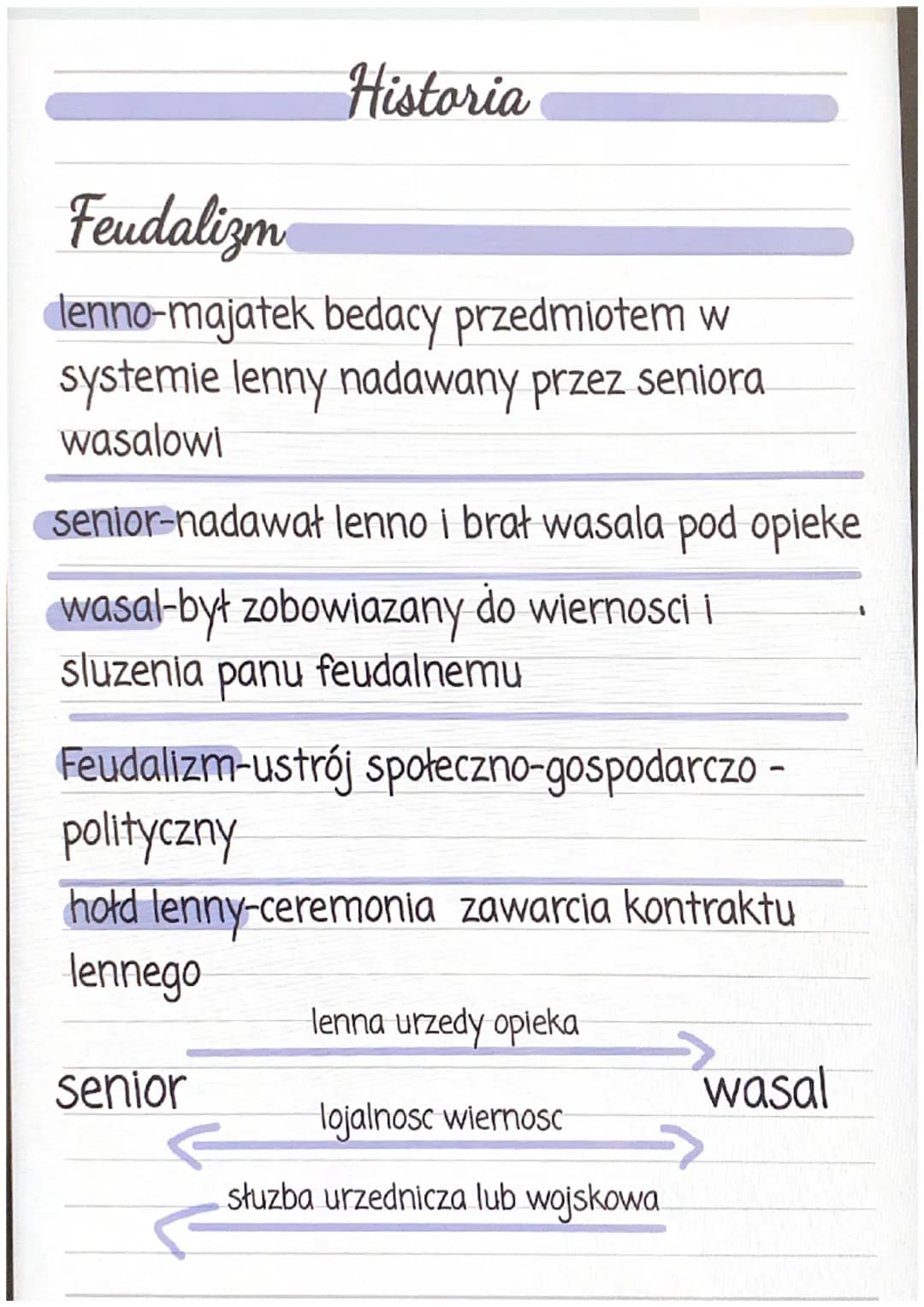 Historia
Feudalizm
lenno-majatek bedacy przedmiotem w
systemie lenny nadawany przez seniora
wasalowi
senior-nadawał lenno i brał wasala pod 