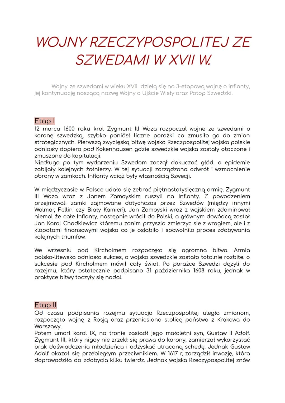 
<h2 id="wojnypolskoszwedzkiewxviiwiekunotatka">Wojny Polsko-Szwedzkie w XVII Wieku: Notatka</h2>
<p>Wojny polsko-szwedzkie to ważny okres w