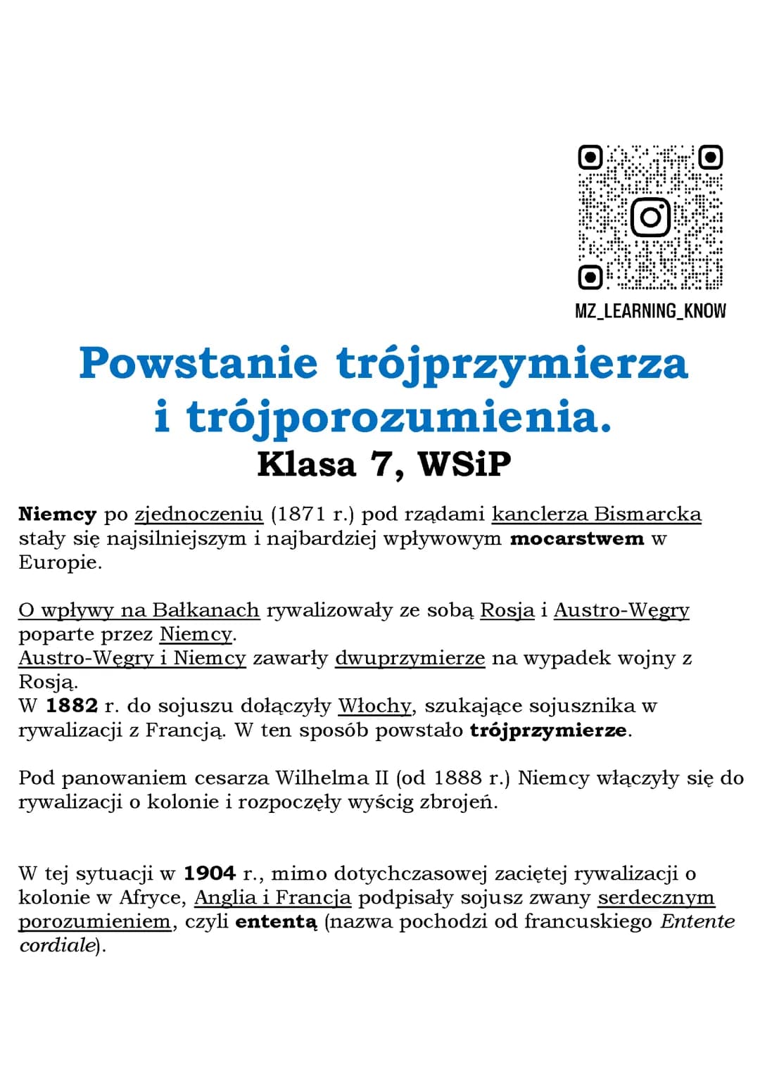 Powstanie trójprzymierza  i trójporozumienia. Klasa 7, WSiP