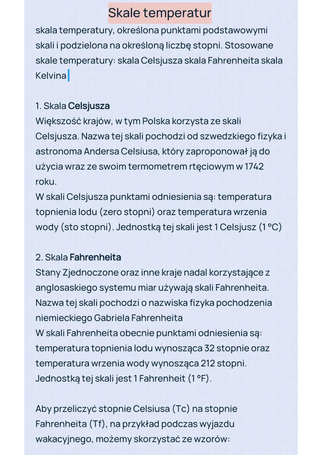 Skale temperatur
skala temperatury, określona punktami podstawowymi
skali i podzielona na określoną liczbę stopni. Stosowane
skale temperatu