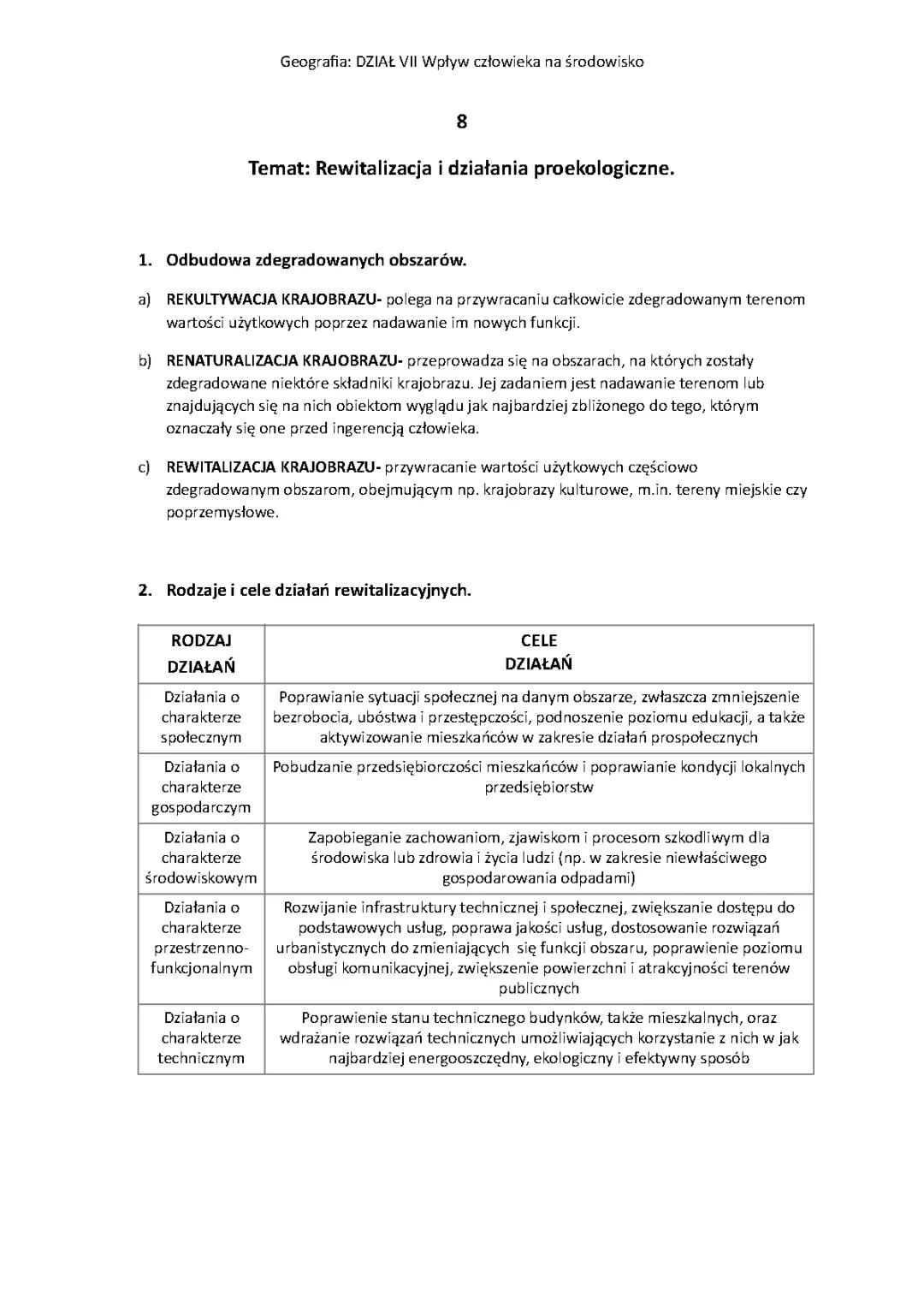 Przykłady Rekultywacji Terenu i Działań Proekologicznych w Polsce i na Świecie