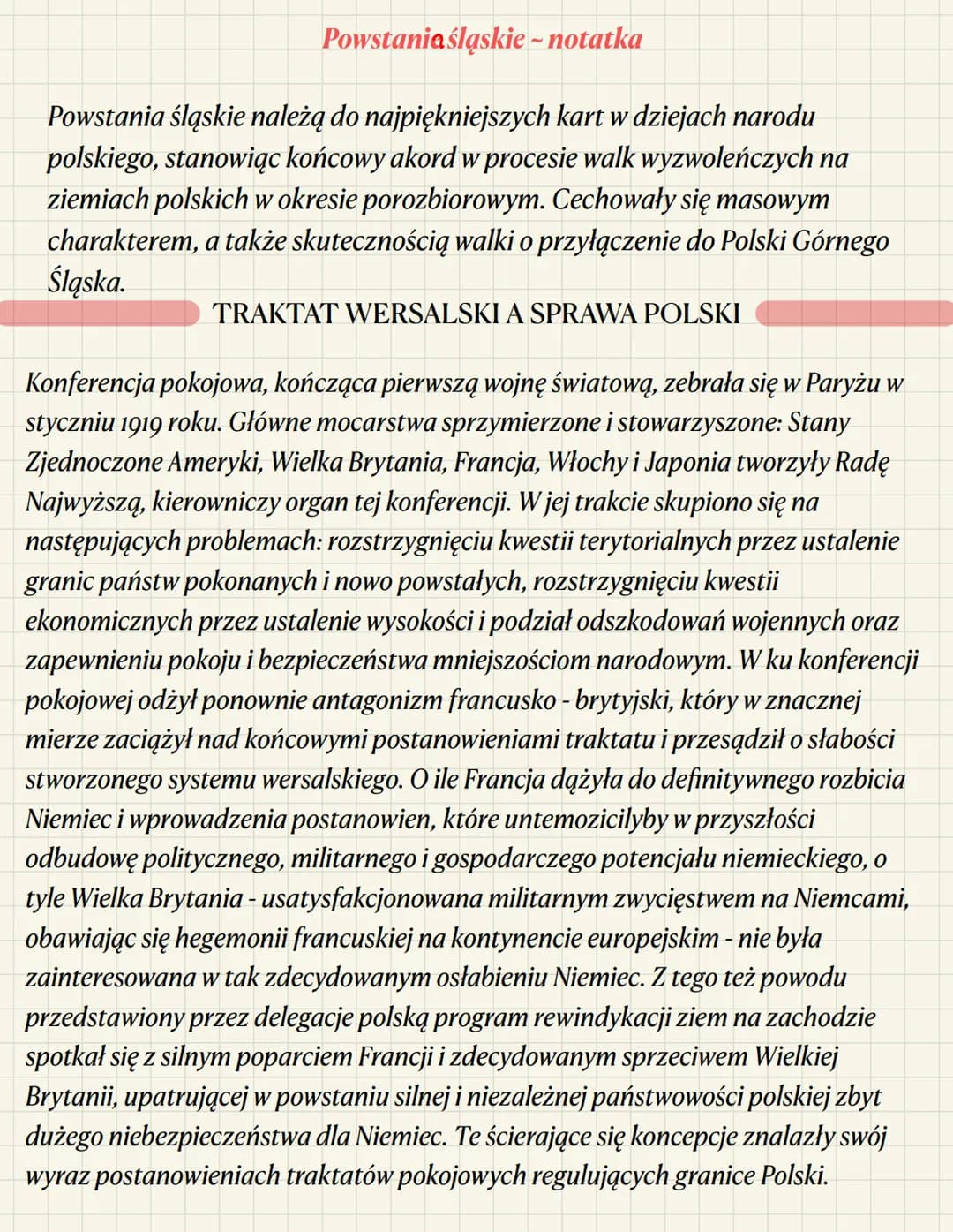 Powstania śląskie - notatka
Powstania śląskie należą do najpiękniejszych kart w dziejach narodu
polskiego, stanowiąc końcowy akord w procesi