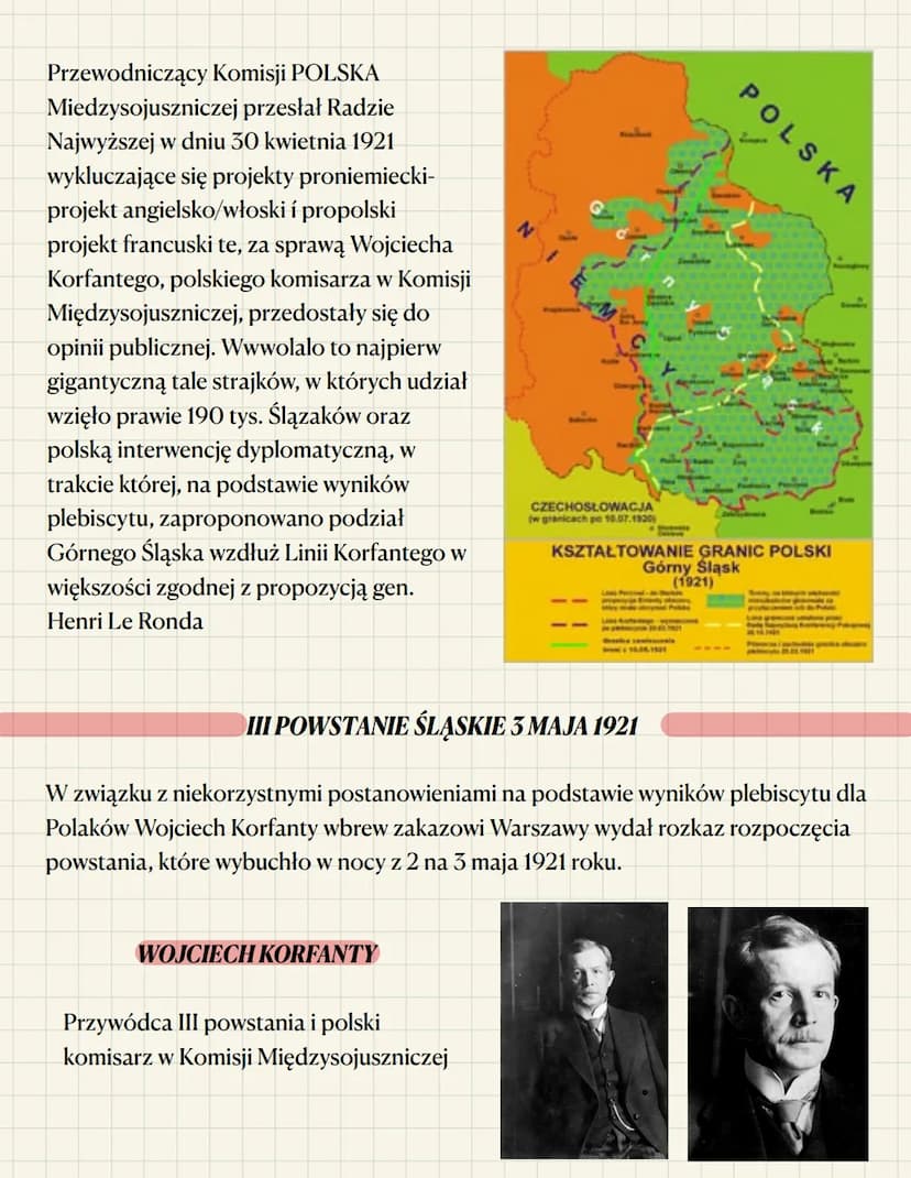 Powstania śląskie - notatka
Powstania śląskie należą do najpiękniejszych kart w dziejach narodu
polskiego, stanowiąc końcowy akord w procesi