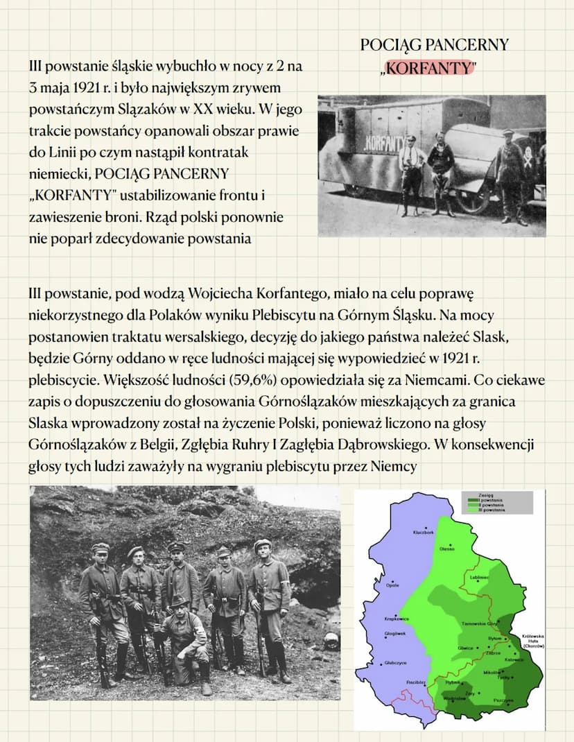 Powstania śląskie - notatka
Powstania śląskie należą do najpiękniejszych kart w dziejach narodu
polskiego, stanowiąc końcowy akord w procesi