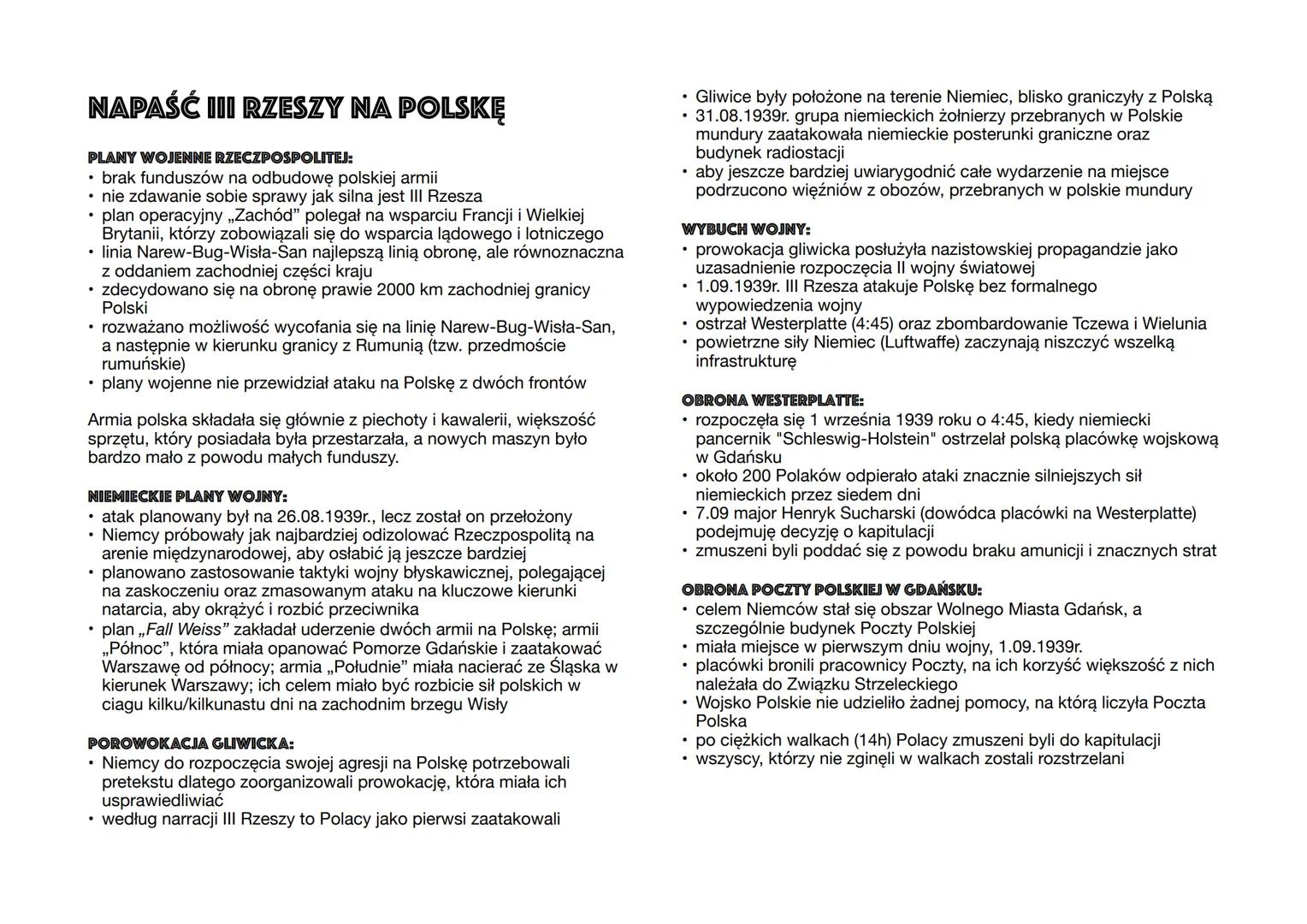NAPAŚĆ III RZESZY NA POLSKĘ
PLANY WOJENNE RZECZPOSPOLITEJ:
⚫ brak funduszów na odbudowę polskiej armii
⚫ nie zdawanie sobie sprawy jak silna