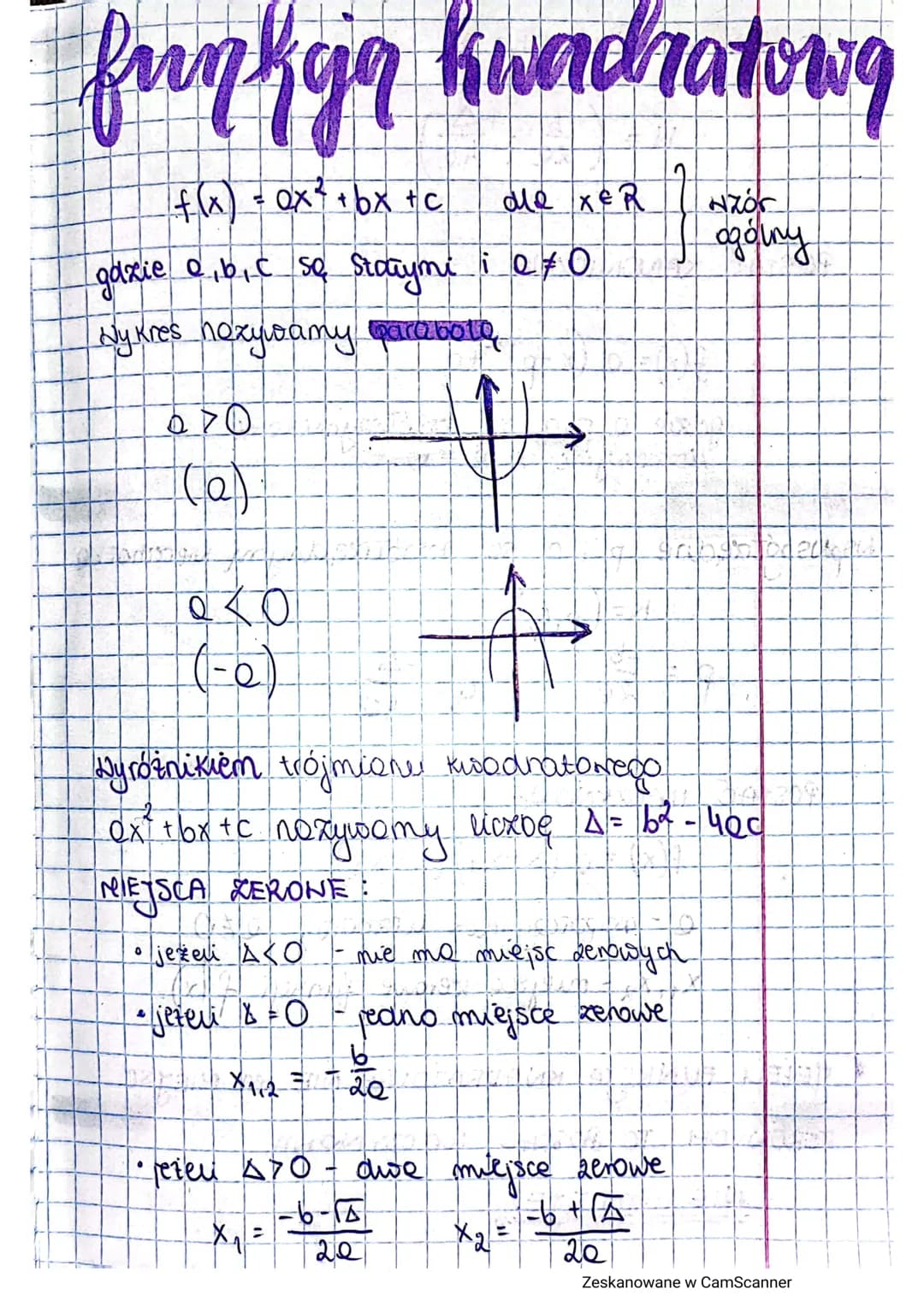 fuqkija kwadratowy
f(x) = 0x² + bx + C
gdzie o, b, c so Stałymi i 0 / 0
Wykres noxywamy paraboto
670
(a)
0
Q40
(-6)
A
Dyróżnikiem trójmione 