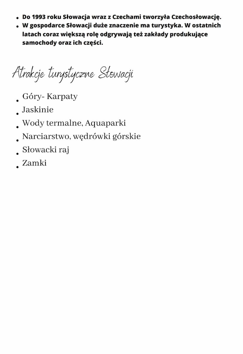 Verystyczne atrakcje Czech i Słowacji
Czechy
• Czechy to niewielki kraj leżący w środkowej części Europy. Jest południowym
sąsiadem Poski i 