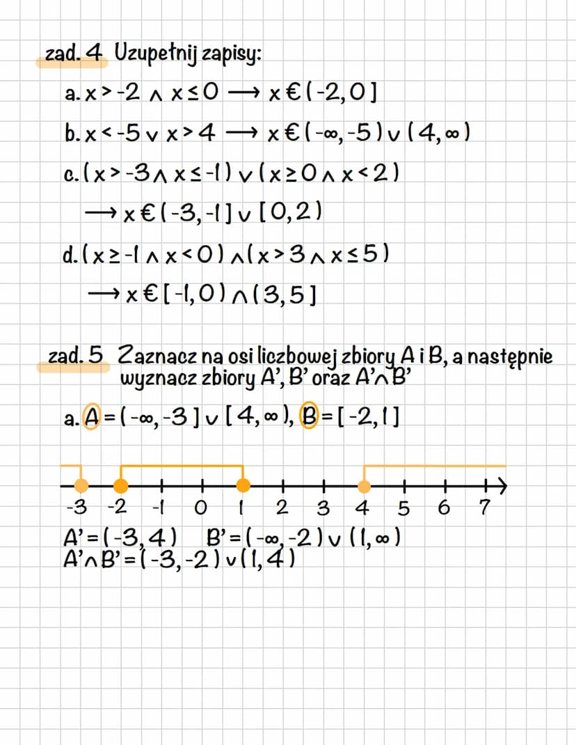 Matematyka
1. Rodzaje przedziałów liczbowych
otwarty (a, b)
domknięty [a, b]
ograniczony (a, b)
nieograniczony (-∞, ∞ )
2. Zaznaczanie przed