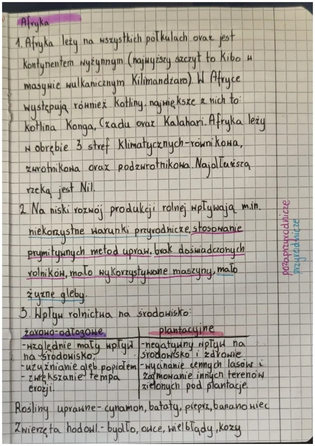 Afryka
1. Afryka leży na wszystkich półkulach ovar jest
Kontynentem wyżynnym (najwyższy szczył to Kibo H
masyNie wulkanicznym Kilimandżaro).