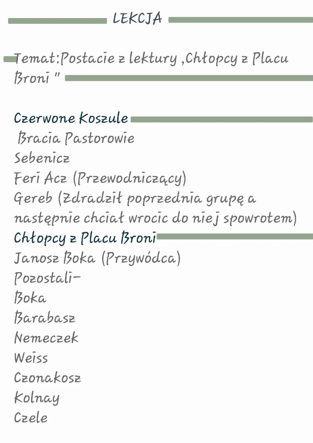 Postacie z lektury: Chłopcy z Placu Broni