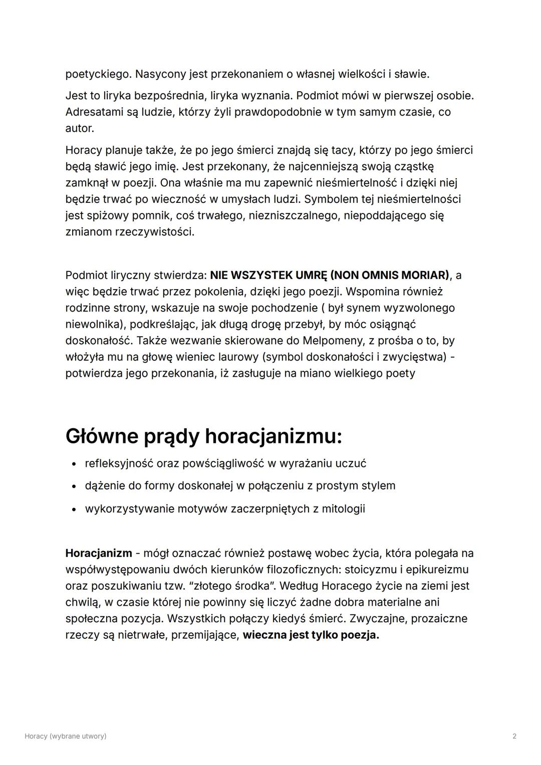 # Horacy (wybrane utwory)

Tags Antyk

Select Obowiązuje na mature

Umiem

Horacy:

Horacy był pierwszym poetą rzymskim, któremu udało się z