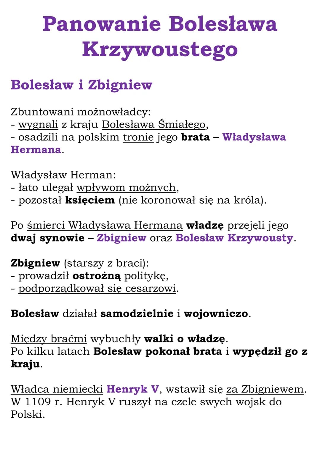 Panowanie Bolesława
Krzywoustego
Bolesław i Zbigniew
Zbuntowani możnowładcy:
- wygnali z kraju Bolesława Śmiałego,
- osadzili na polskim tro