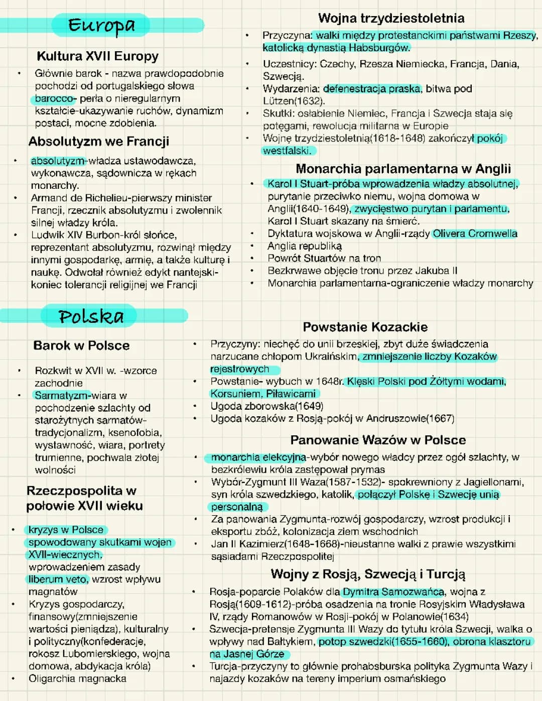 Europa i Polska w XVII wieku (podsumowanie działu)