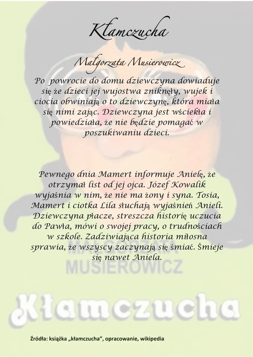 Klamczucha
Małgorzata Masierowicz
Akcja rozpoczyna się w pewien majowy dzień
1977 roku a kończy się w wigilię Bożego
Narodzenia 1977 roku. A
