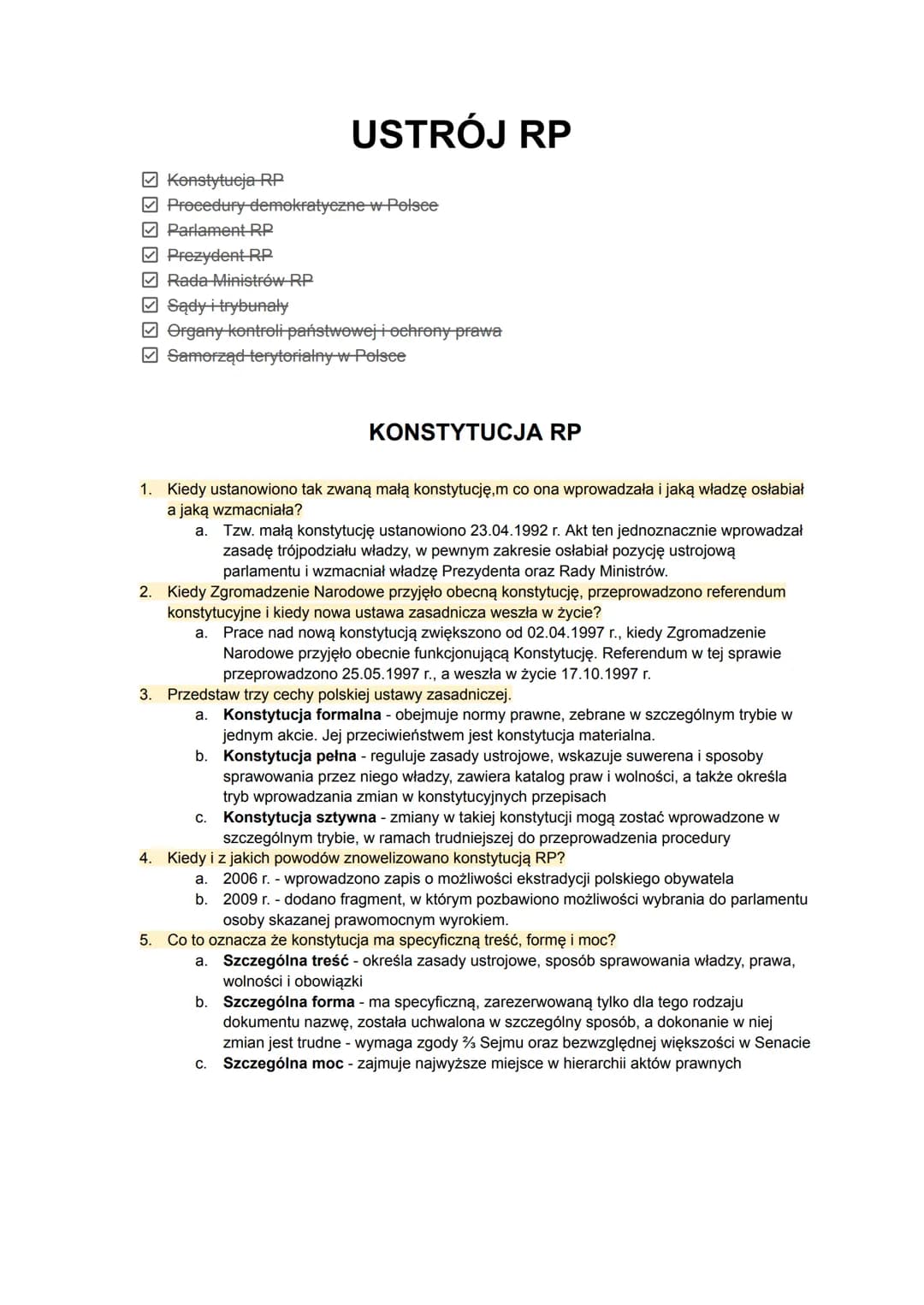 USTRÓJ RP
Konstytucja RP
Procedury demokratyczne w Polsce
Parlament RP
Prezydent RP
Rada Ministrów RP
Sądy i trybunały
Organy kontroli państ