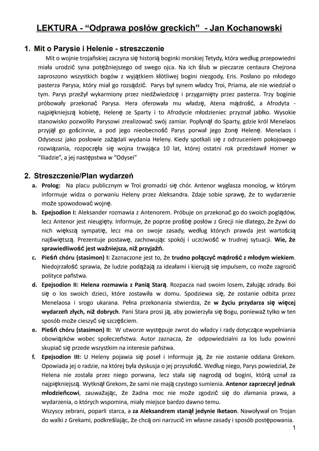 LEKTURA - "Odprawa posłów greckich" - Jan Kochanowski...
1. Mit o Parysie i Helenie - streszczenie..
2. Streszczenie/Plan wydarzeń..
3. Post