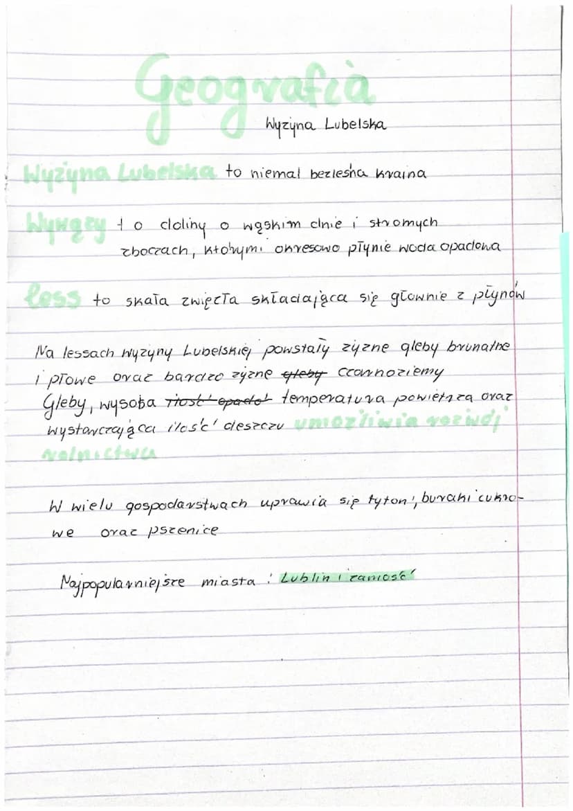 Geografia
Wyzyna
Lubelska
Wyżyna Lubelska to niemal beziesha kraina
Wynąży to cloling
o wąskim clnie i stromych
zboczach, ktorym, okresowo p