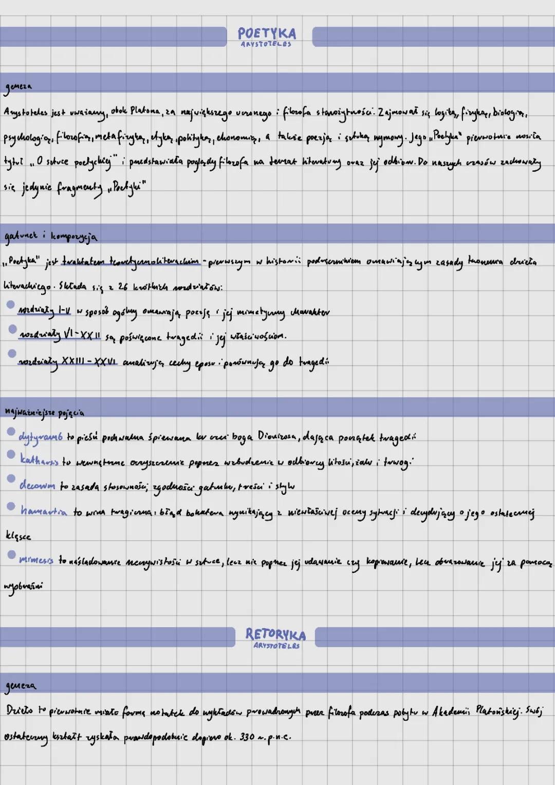 Arystoteles Poetyka Retoryka - Krótkie streszczenie i definicje