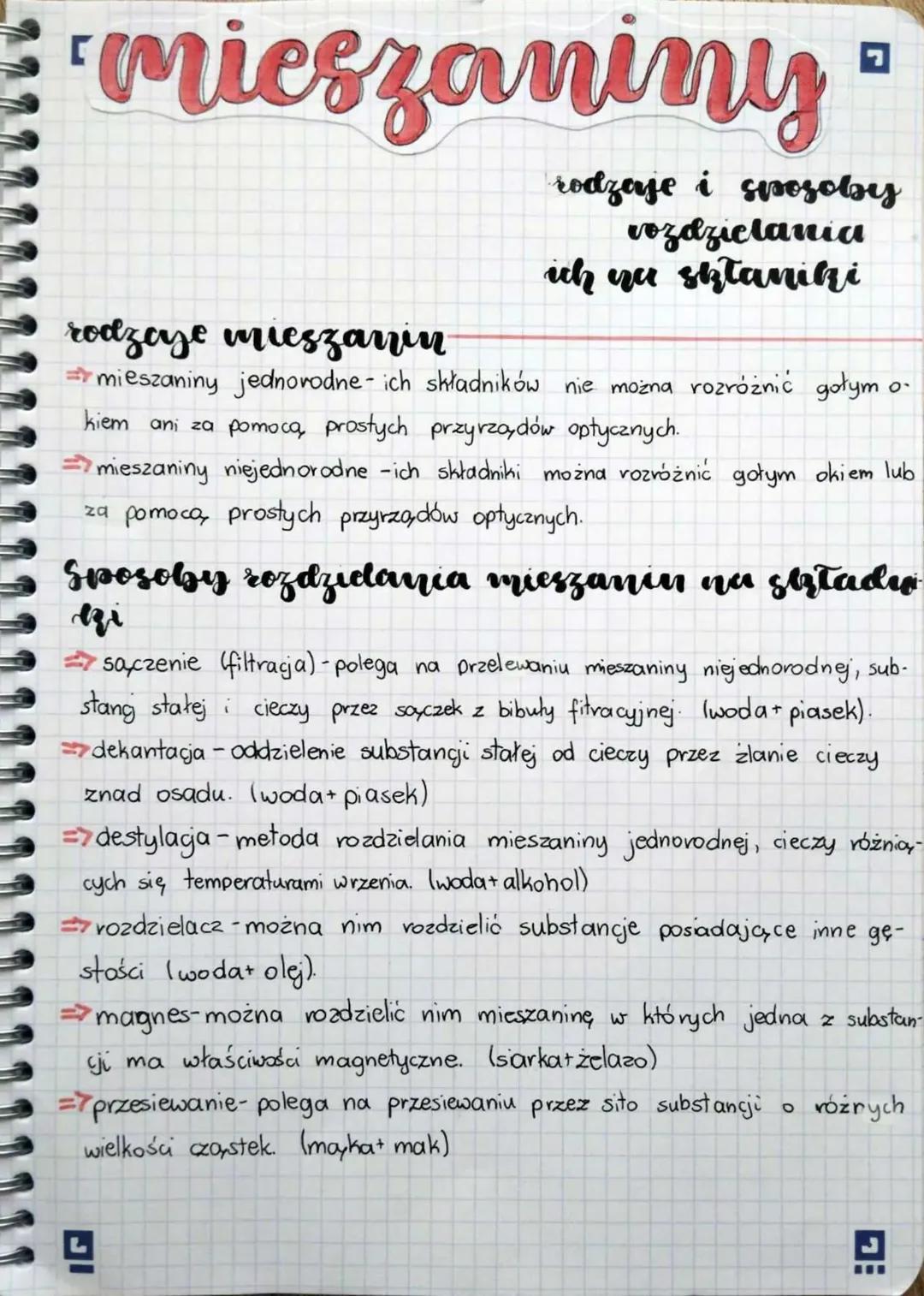 Rodzaje mieszanin i sposoby rozdzielania ich na składniki.