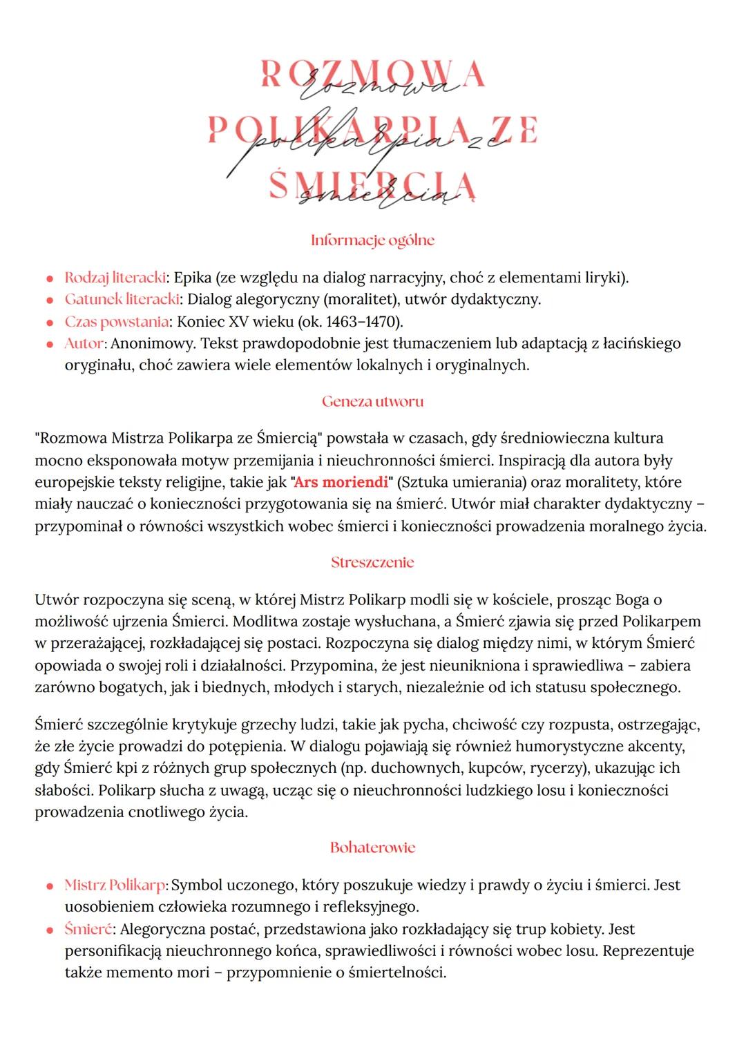 # ROZMALA
# POLKARPLAZE
# SMERCLA

Informacje ogólne

*   Rodzaj literacki: Epika (ze względu na dialog narracyjny, choć z elementami liryki