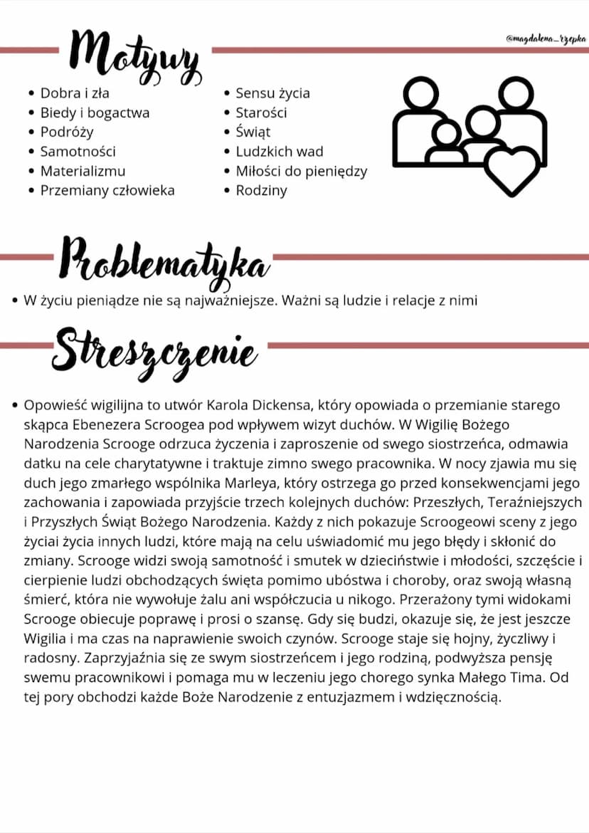 -Postacie
Bohaterowie realni
Ebenezer Scrooge Fred - bohater
- główny bohater epizotyczny
Bohaterowie nierealni
Jakub Marley-
bohater
epizot