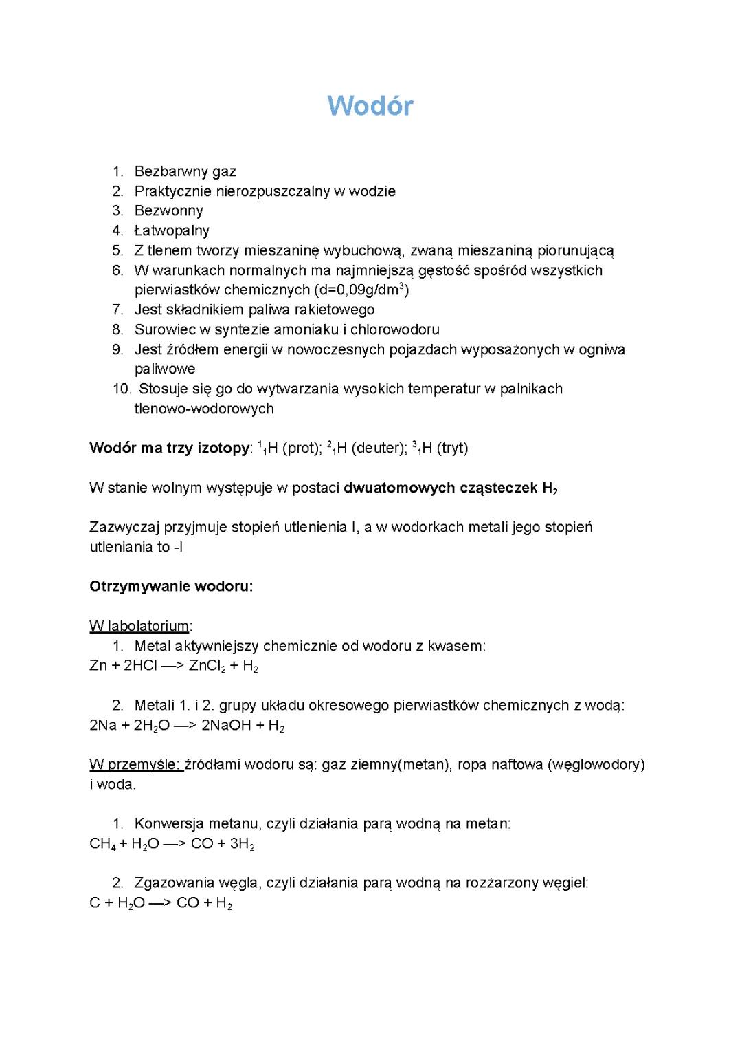 Wodór - Charakterystyka Pierwiastka z Bloku s