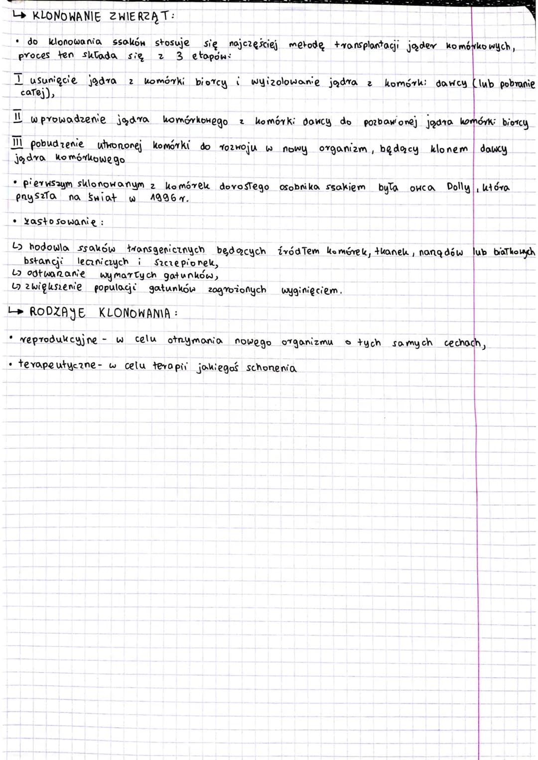 KLONOWANIE
↳ Klonowanie - tworzenie genetycznej kopii fragmentu DNA, homórki lub organizmu,
↳ klon- gen, komórka lub organizm powstały w
wyn