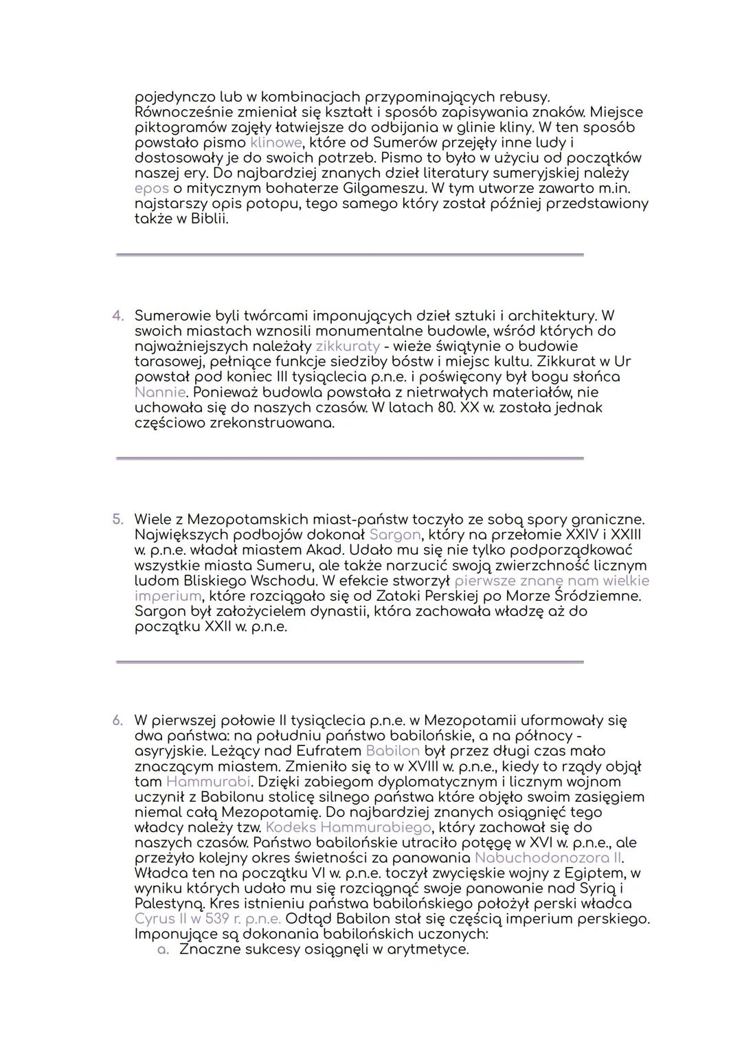 Starożytna Mezopotamia
1. Znaczenie Wielkich Rzek
2. Sumerowie
3. Początki Pisma
4. Sztuka i Architektura Sumerów
5. Imperium Sargona
6. Bab