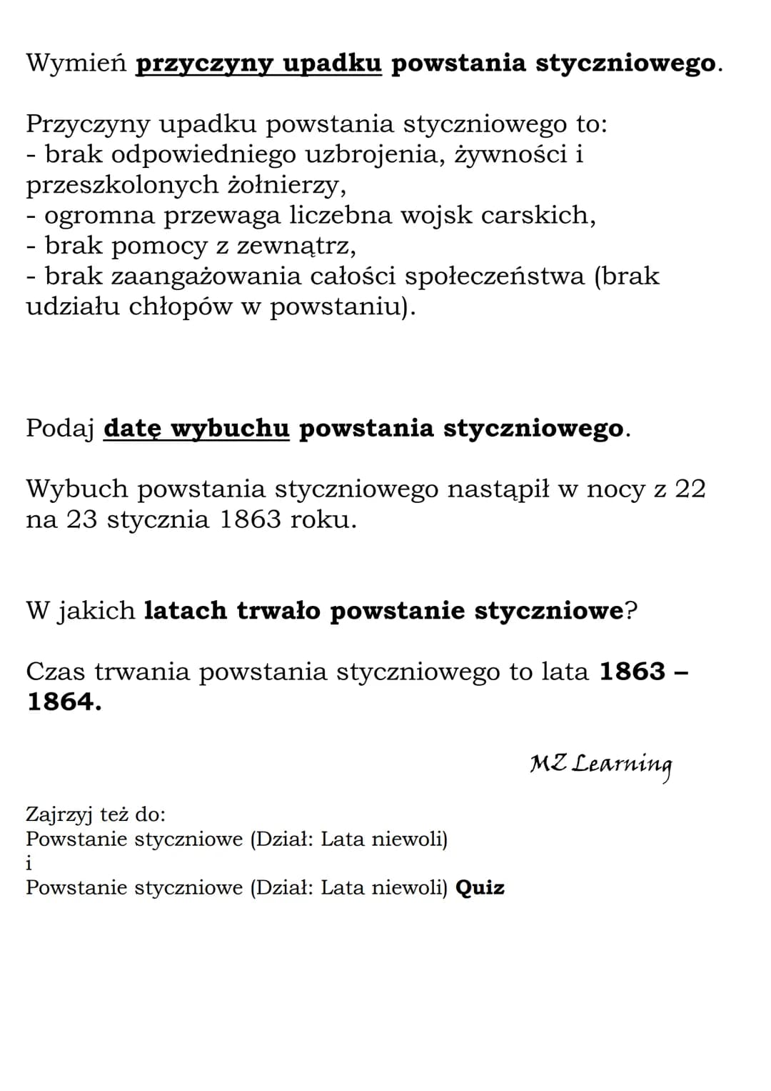 Powstanie styczniowe
(Dział: Lata niewoli)
Fiszki
Wyjaśnij znaczenie pojęcia manifestacja patriotyczna.
Manifestacja patriotyczna to publicz