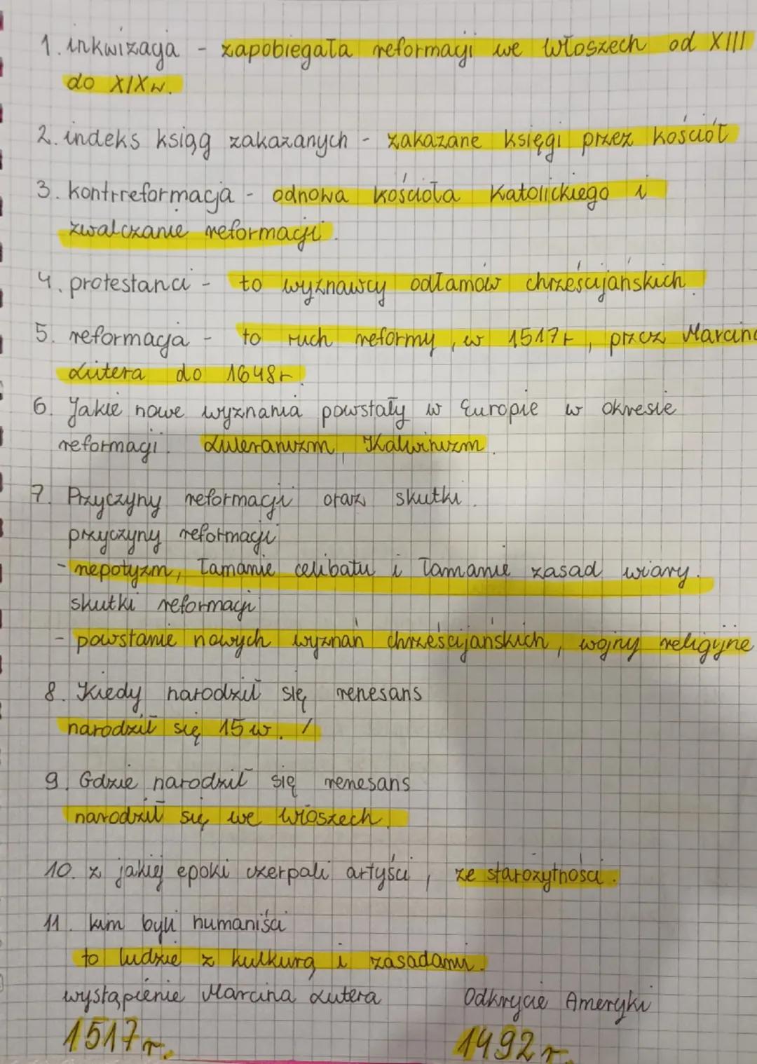 1. inkwizaga - zapobiegała reformaci we włoszech od XIII
do XIXw.
2. indeks ksiąg zakazanych - zakazane księgi przez kościół
3. kontrreforma