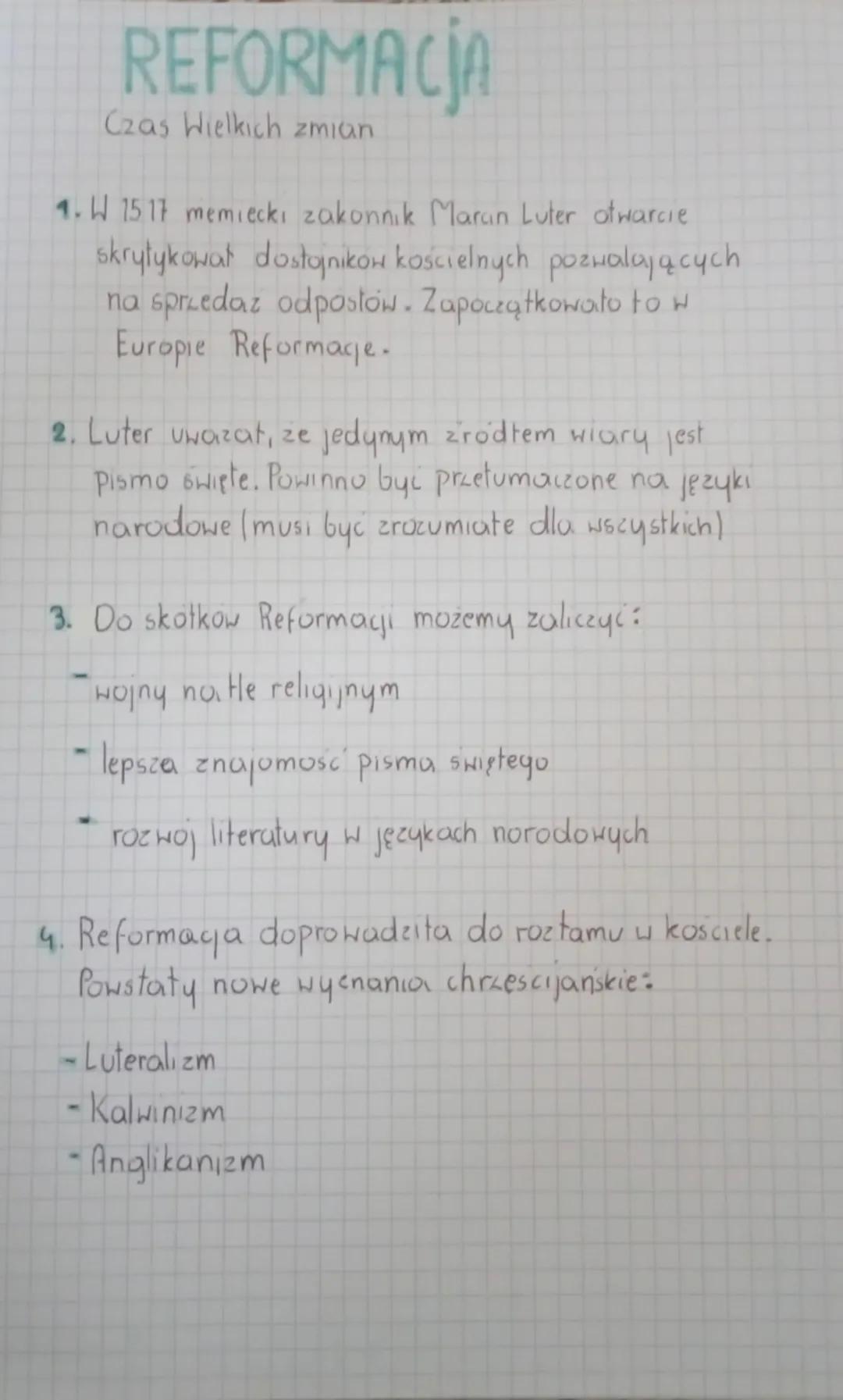 # REFORMACJA
Czas Wielkich zmian

1.  W 1517 memiecki zakonnik Maran Luter otwarcie
skrytykował dostojnikow kościelnych pozwalających
na spr