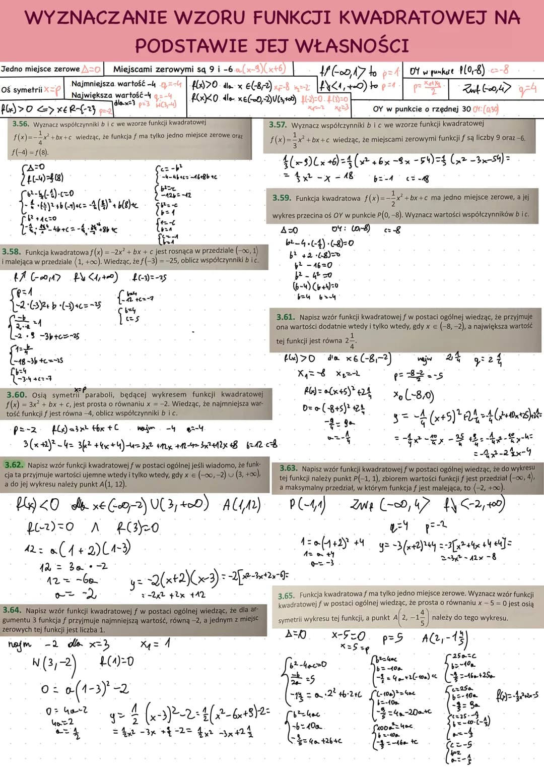 WYZNACZANIE WZORU FUNKCJI KWADRATOWEJ NA
PODSTAWIE JEJ WŁASNOŚCI
Jedno miejsce zerowe A=0 Miejscami zerowymi są 9 i -6.(x-²)(x+6)
₁+1 (-∞0,1